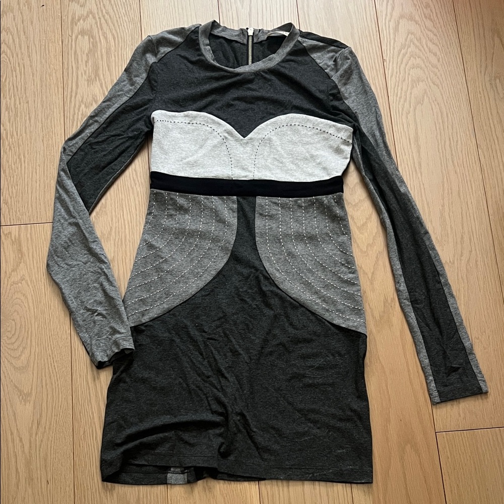 Torn by Ronny Kobo Gray and Black Long Sleeve Dress